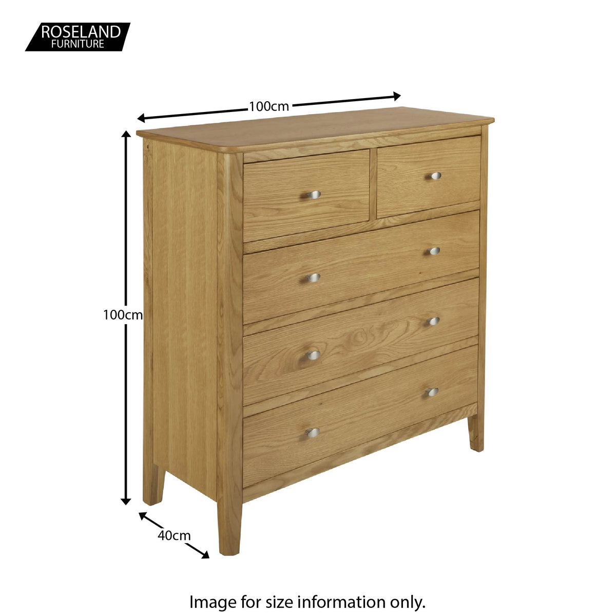 Alba Oak 2 Over 3 Chest of Drawers - Size guide