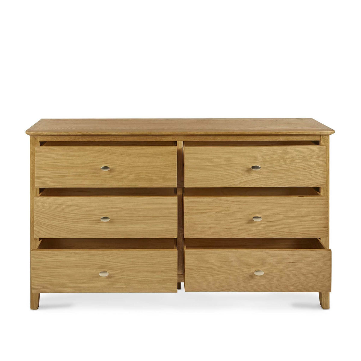 Alba Oak 6 Drawer Chest of Drawers - Front view with Drawers open