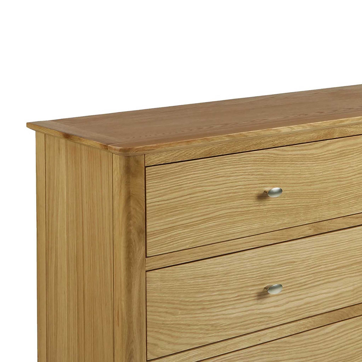 Alba Oak 6 Drawer Chest of Drawers - Close up of top and drawer front