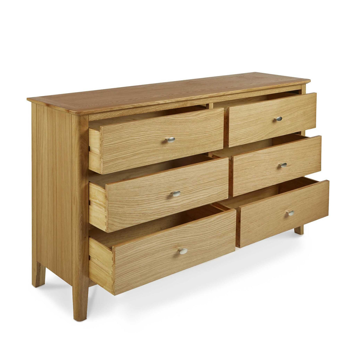 Alba Oak 6 Drawer Chest of Drawers - Side view with Drawers open