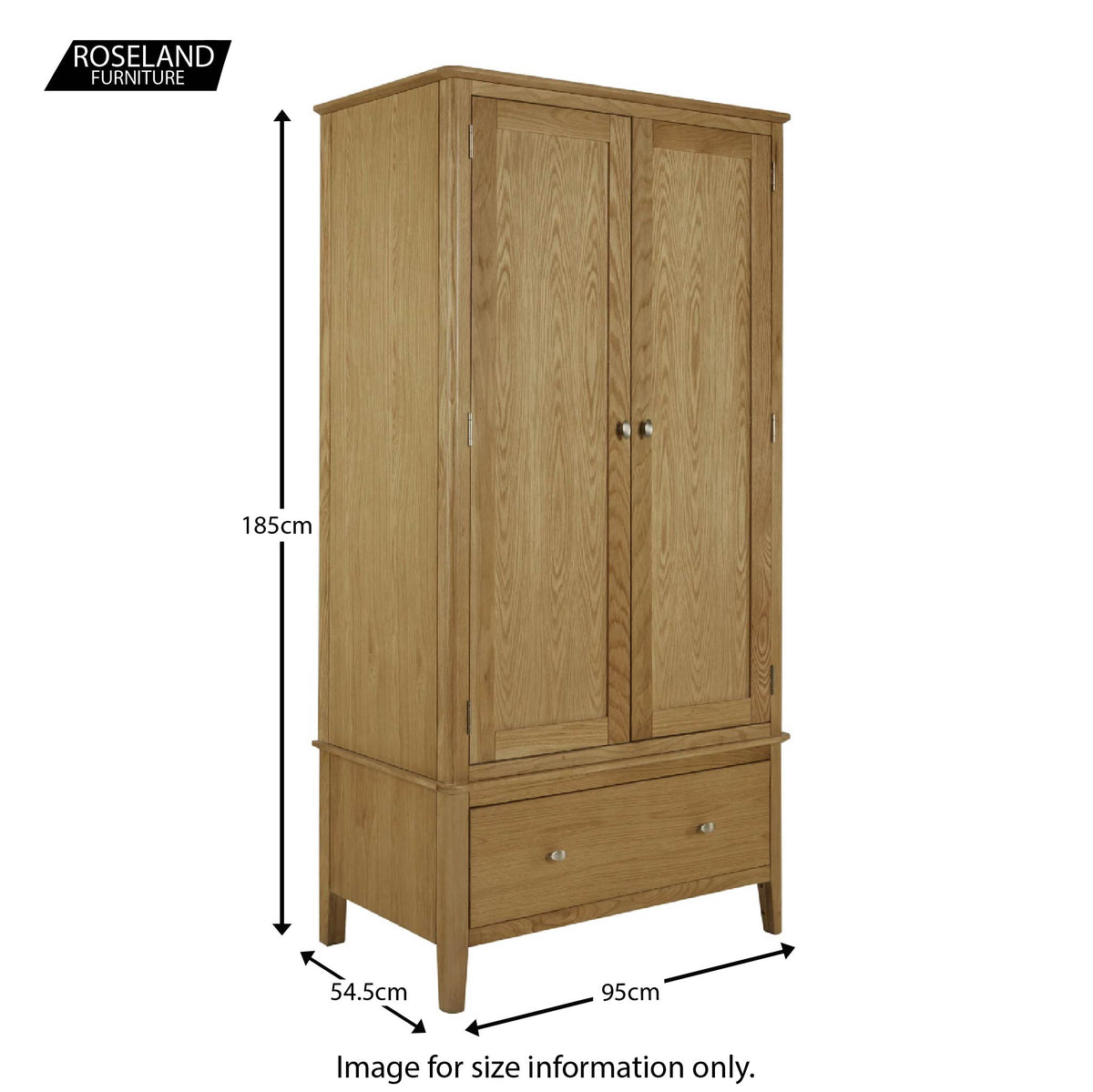 Alba Oak Double Wardrobe with Drawer - Size guide