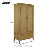 Alba Oak Double Wardrobe with Drawer - Size guide