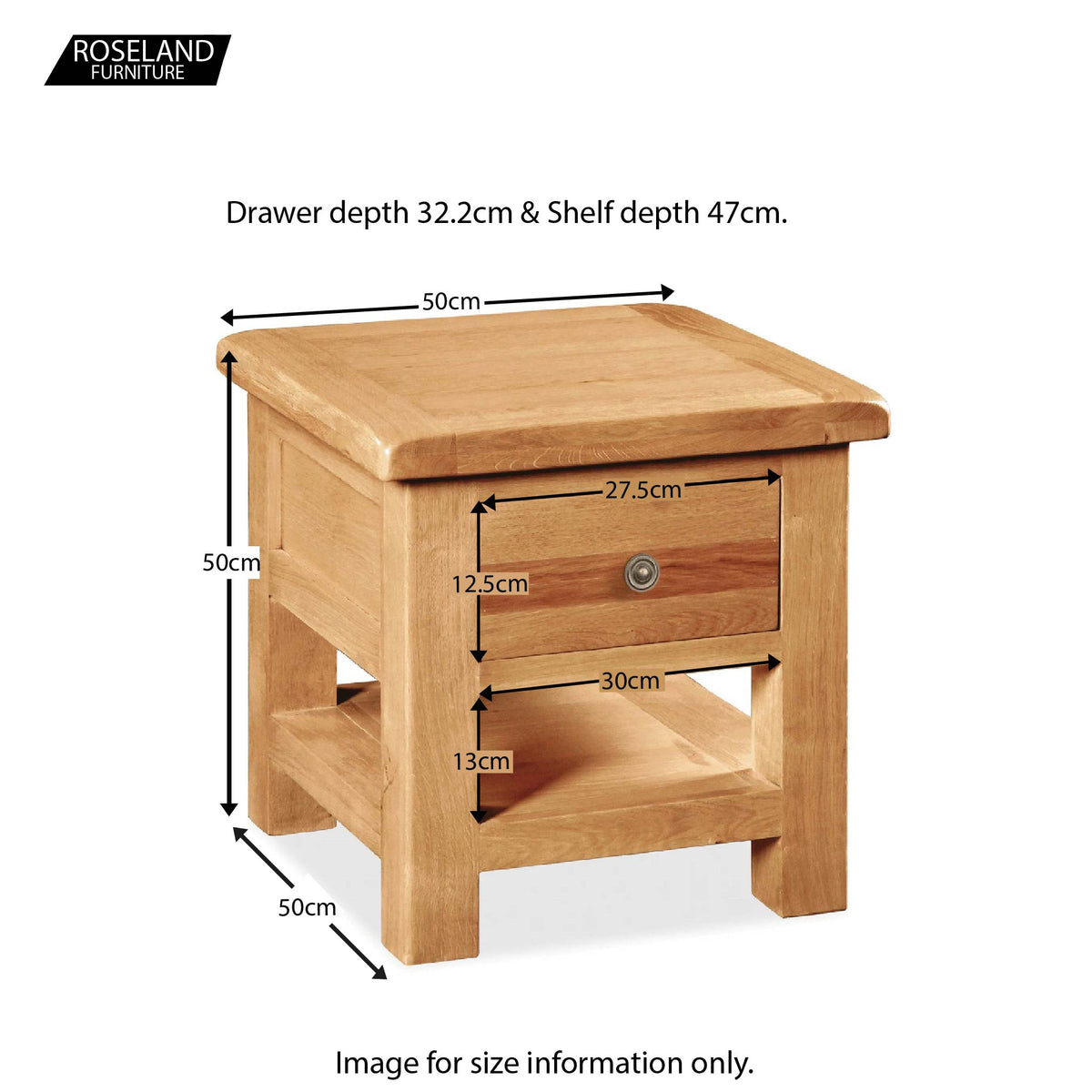 Sidmouth Oak Lamp Table - Size Guide