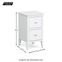 Chester White Narrow Bedside Drawers Table - Size guide