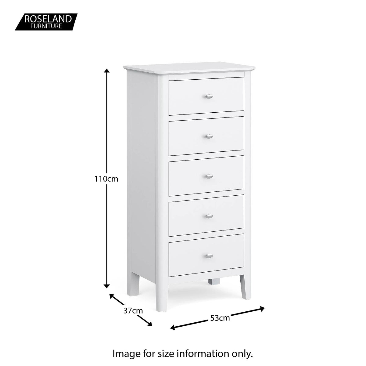 Chester White 5 Drawer Tallboy - Size guide