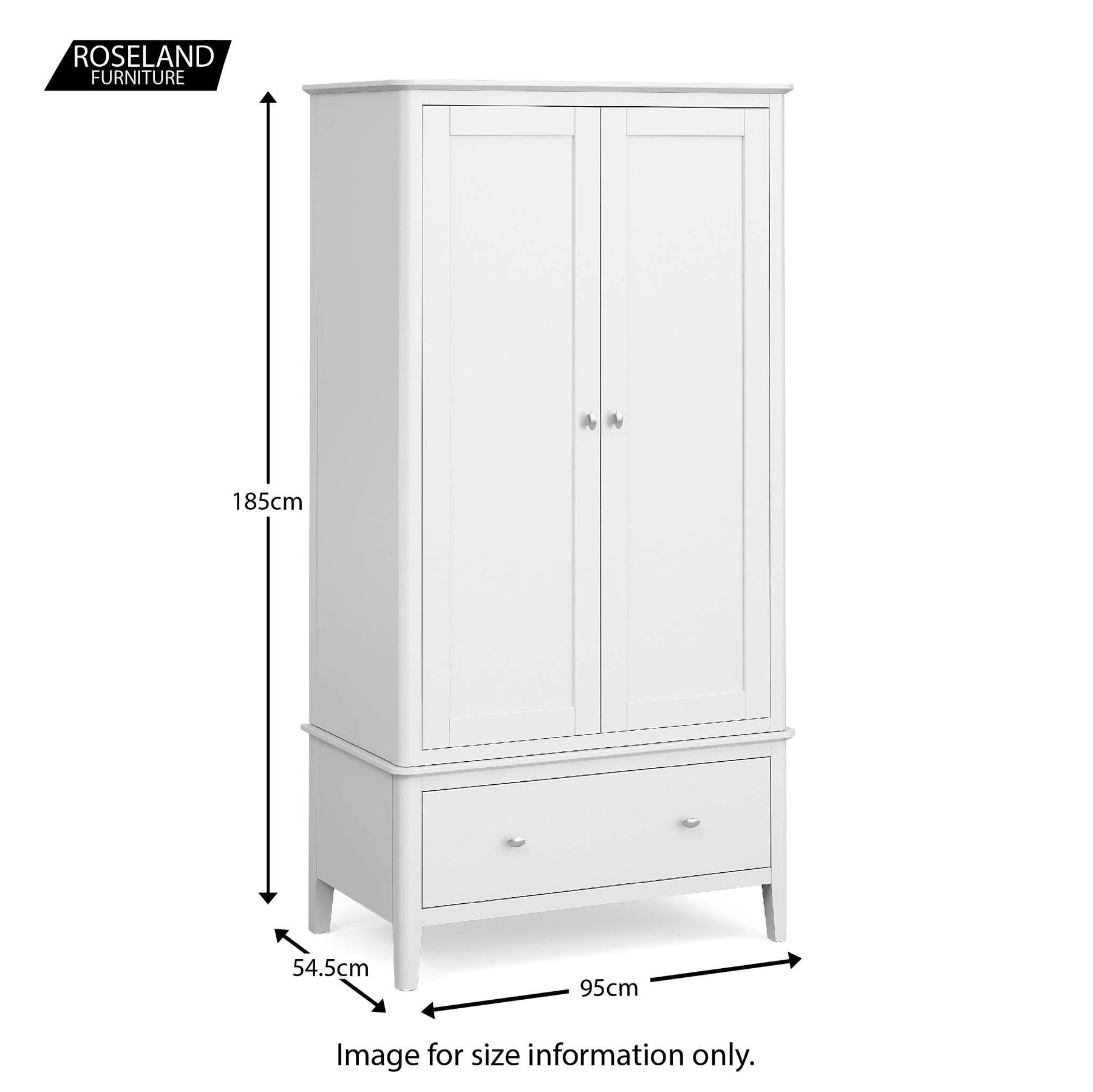 Chester White Double Wardrobe with Drawer - Size guide