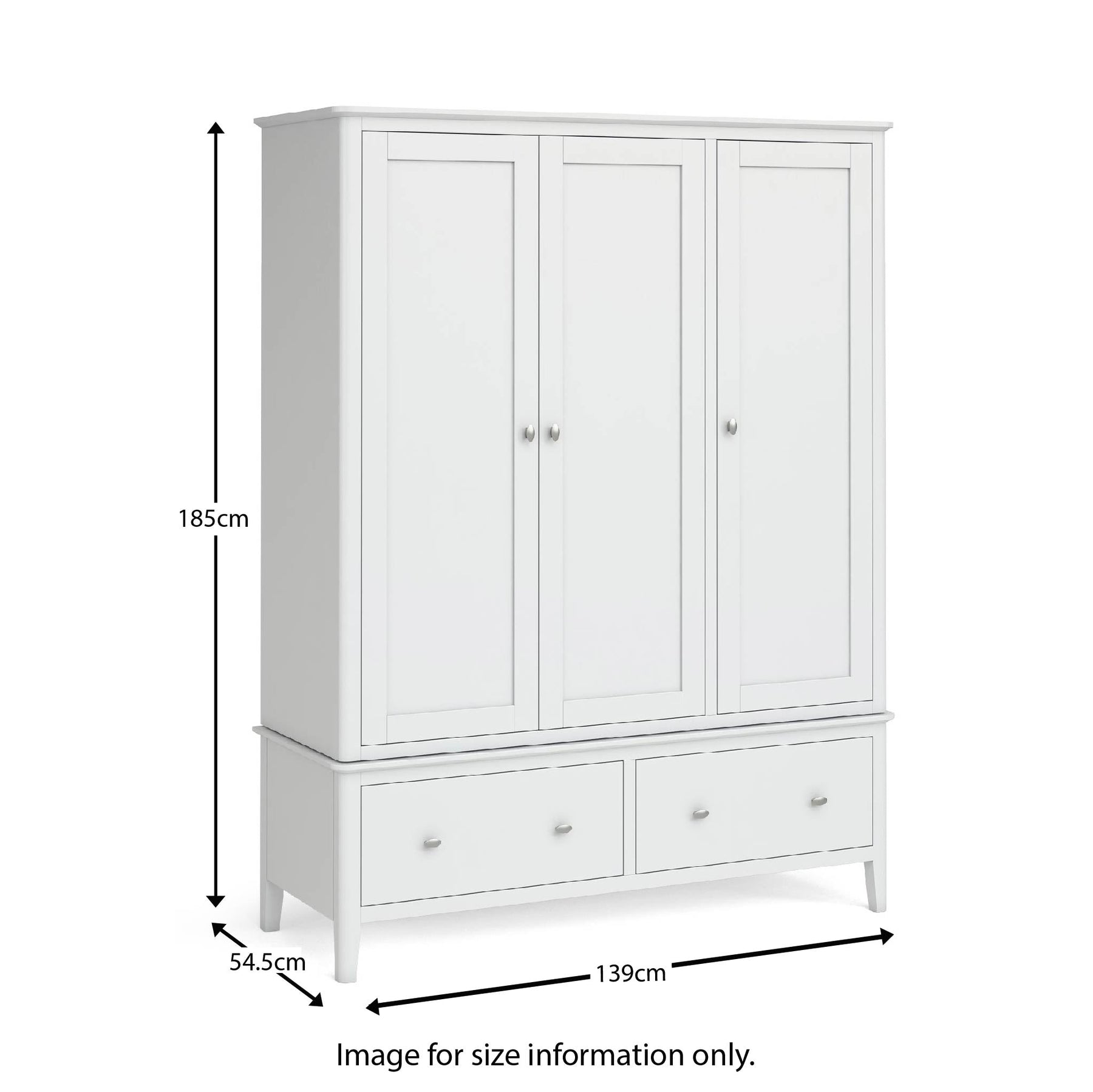 Chester White Triple Wardrobe with Drawers - Size guide