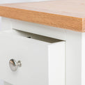 close up of the opened drawer on the Farrow White Lamp Table 