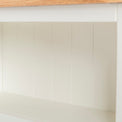 close up of the back panels on the Farrow White Low Bookcase 