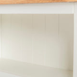 close up of the back panels on the Farrow White Low Bookcase 