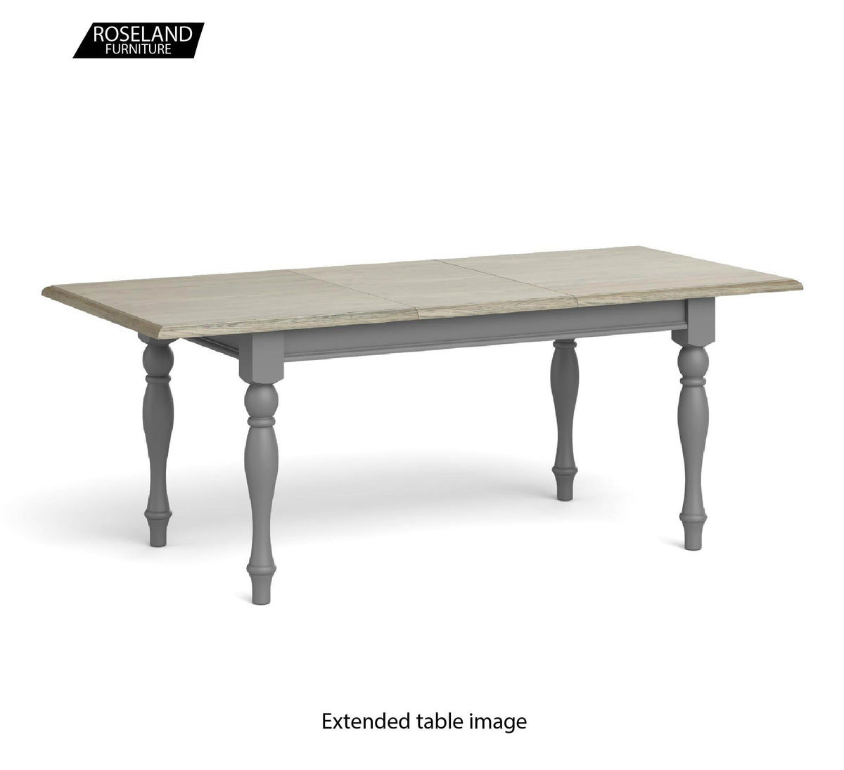 Extendable view of The Mulsanne Grey Small Extending Dining Table with Oak Top