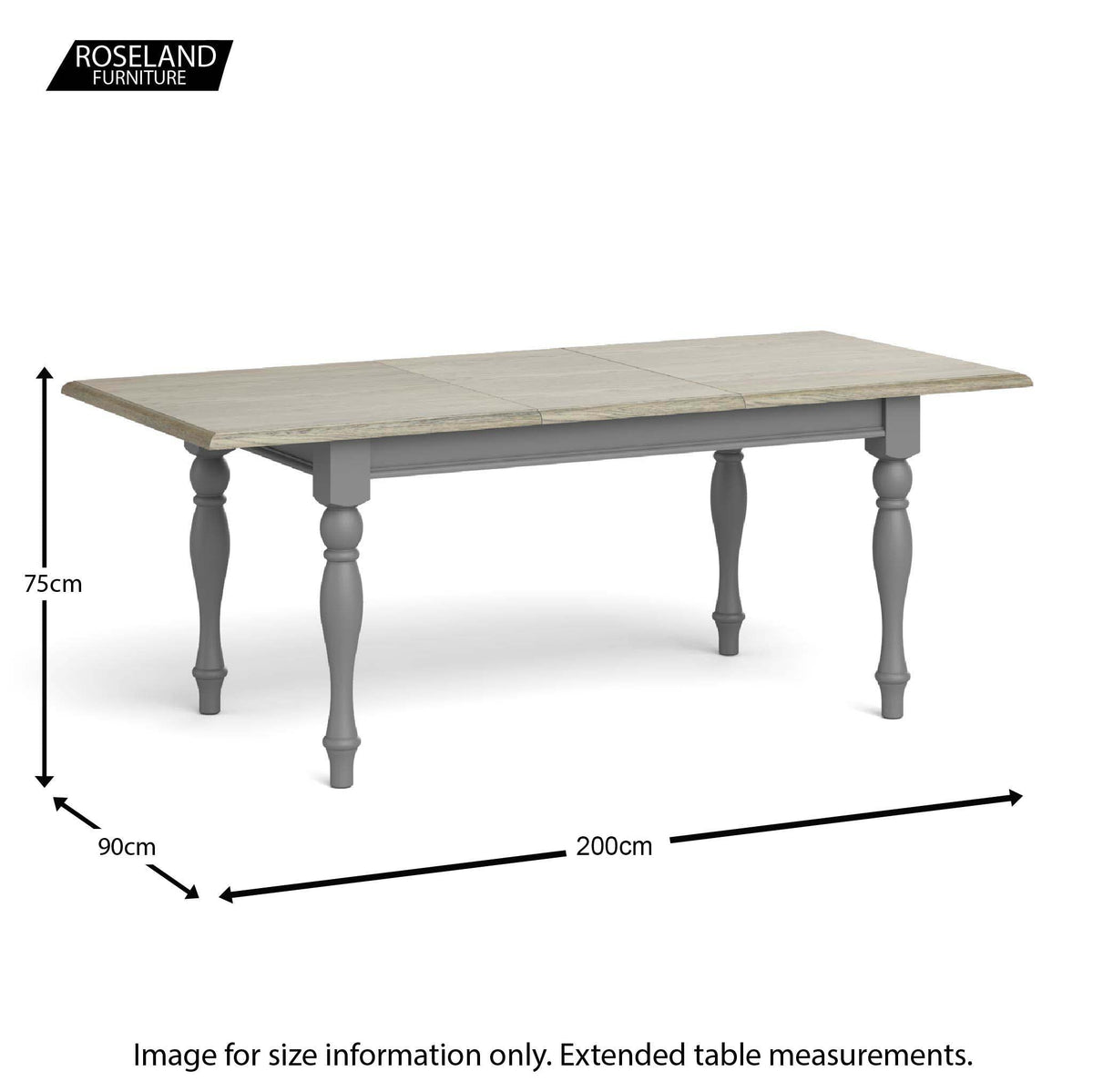 Dimensions for the Extended Mulsanne Grey Dining Table