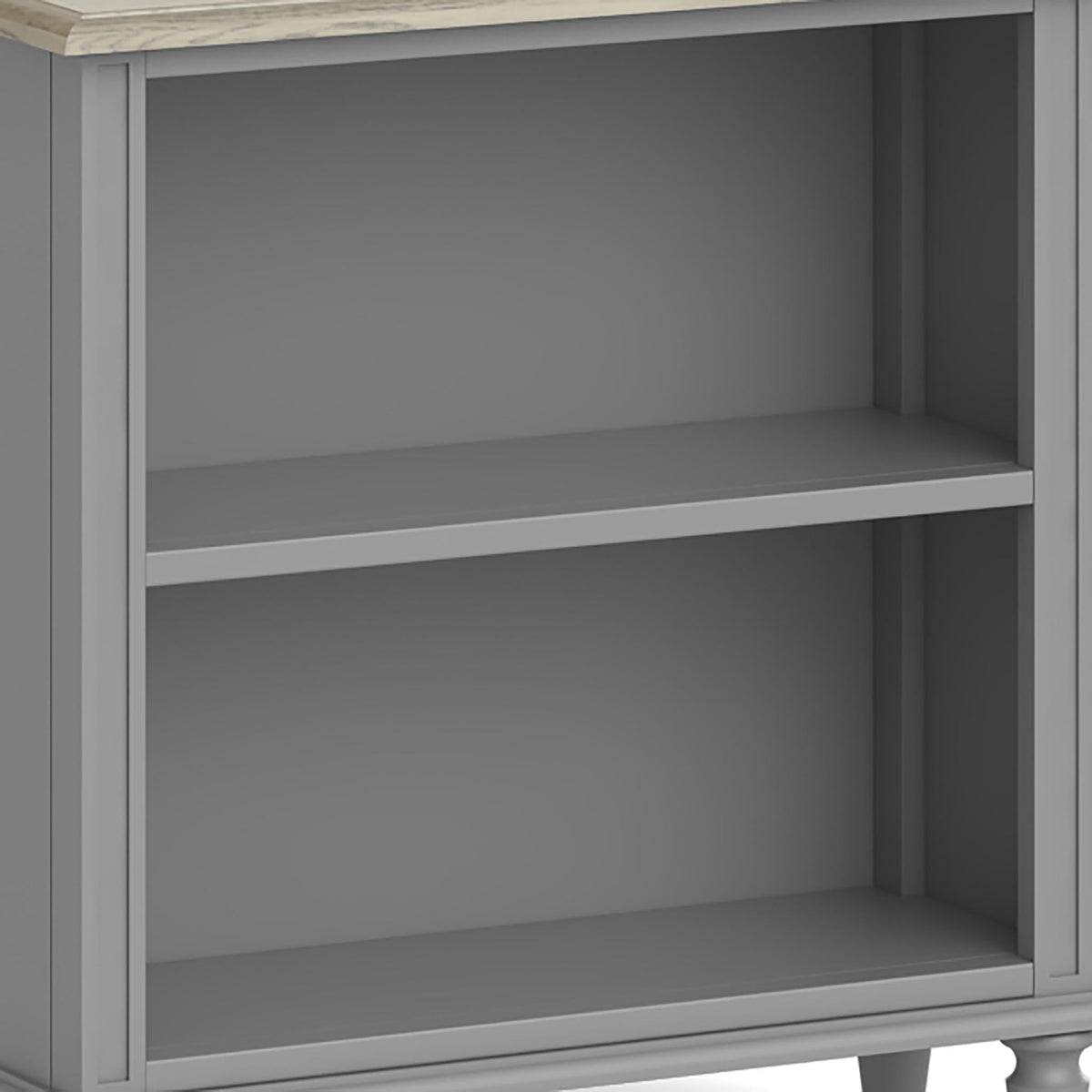 The Mulsanne Grey Small Low Bookcase - Close Up of Shelves