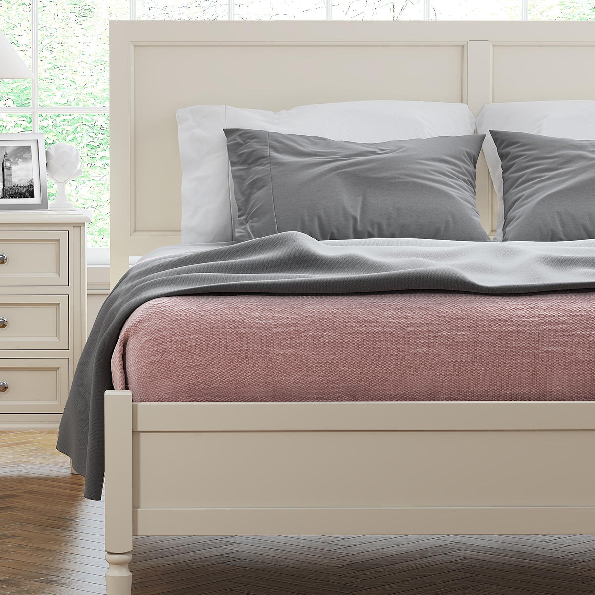 The Muslanne Cream 4'6" Double Bed Frame - Lifestyle Close Up 