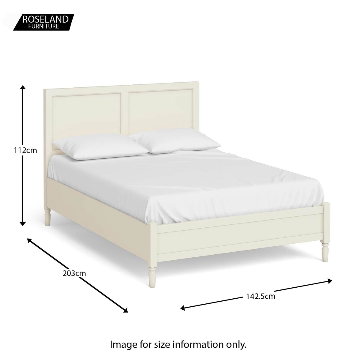 Dimensions for The Muslanne Cream 4'6" Double Bed Frame from Roseland Furniture