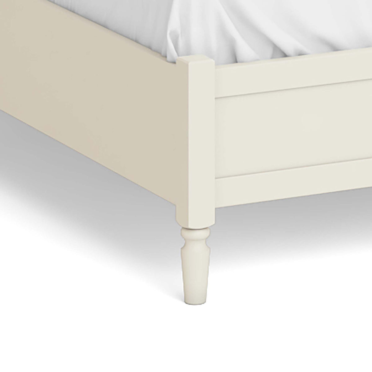 The Muslanne Cream 4'6" Double Bed Frame - Close Up of Feet of Bed