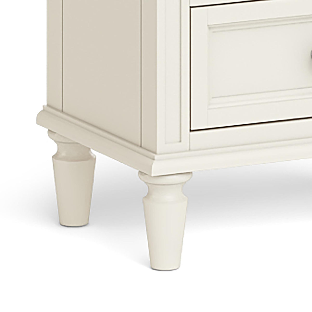 The Mulsanne Cream French Style Bedside Table with 3 Drawers - Close Up of Feet