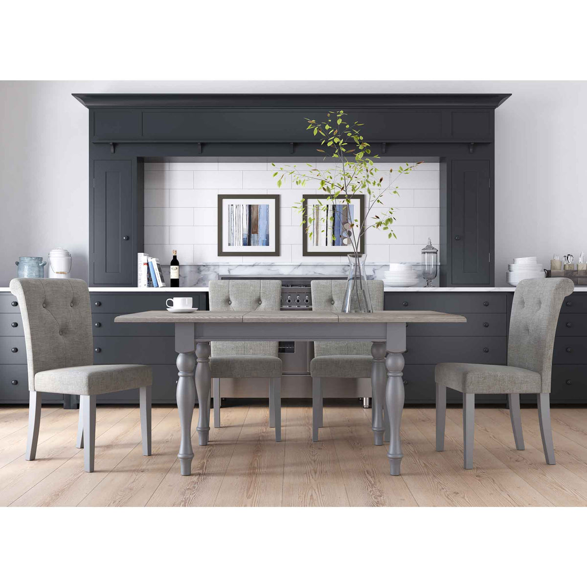 Lifestyle image with The Mulsanne Grey French Style Fabric Dining Chairs
