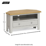 A wooden coffee table is displayed, with dimensions: 48cm high, 44cm deep, 90cm wide. It has a grey frame, a natural wood top, two drawers, and stands isolated against a white background. Text: "ROSELAND FURNITURE. Image for size information only."