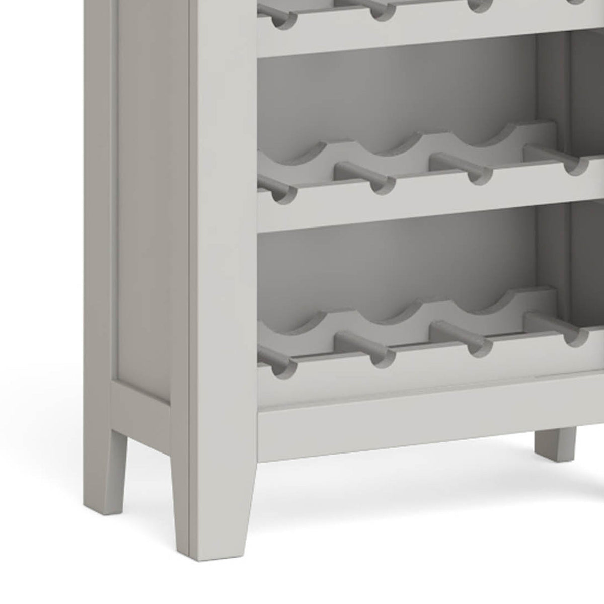 Lundy Grey Wine Rack Cabinet - Close Up of Bottle Holders