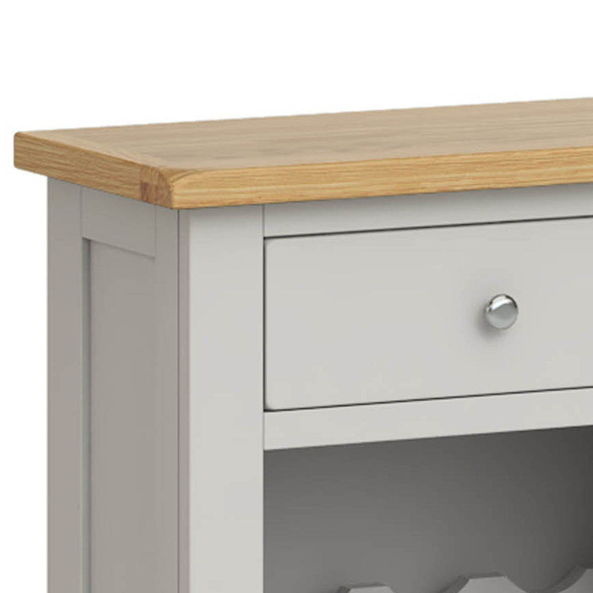 Lundy Grey Wine Rack Cabinet - Close Up of Drawer