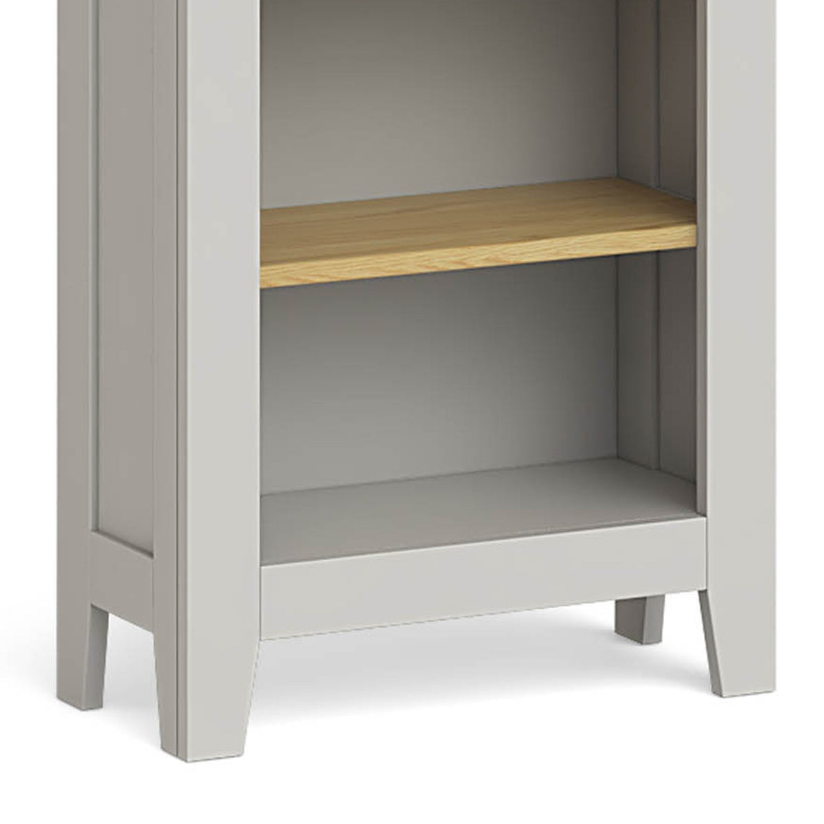 Lundy Grey Narrow Bookcase - Close Up of Base