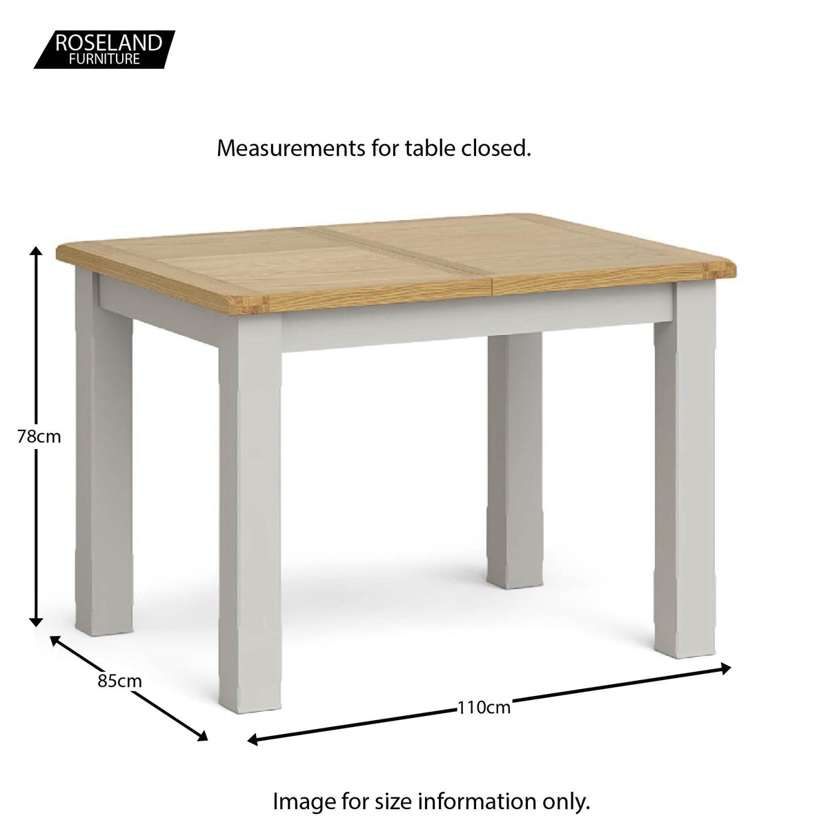 Lundy Grey Compact Extending Dining Table - Closed size guide