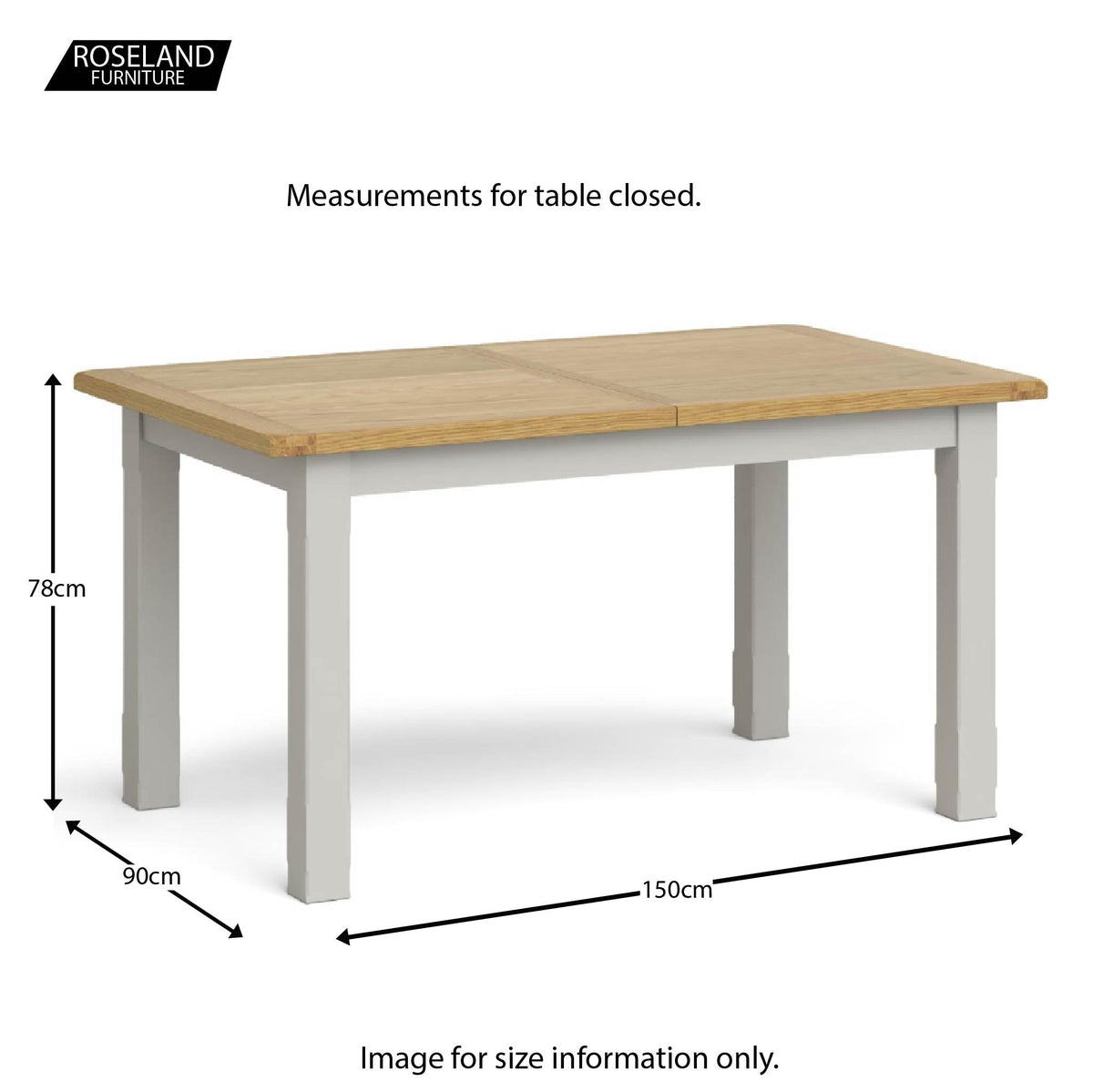 Lundy Grey Small Extending Oak Topped Dining Table - Closed size guide