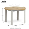 Lundy Grey Round Extending Dining Table - Closed size guide