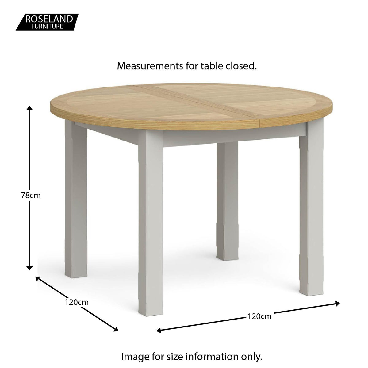 Lundy Grey Round Extending Dining Table - Closed size guide