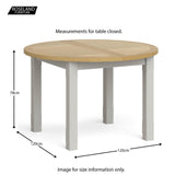 Lundy Grey Round Extending Dining Table - Closed size guide