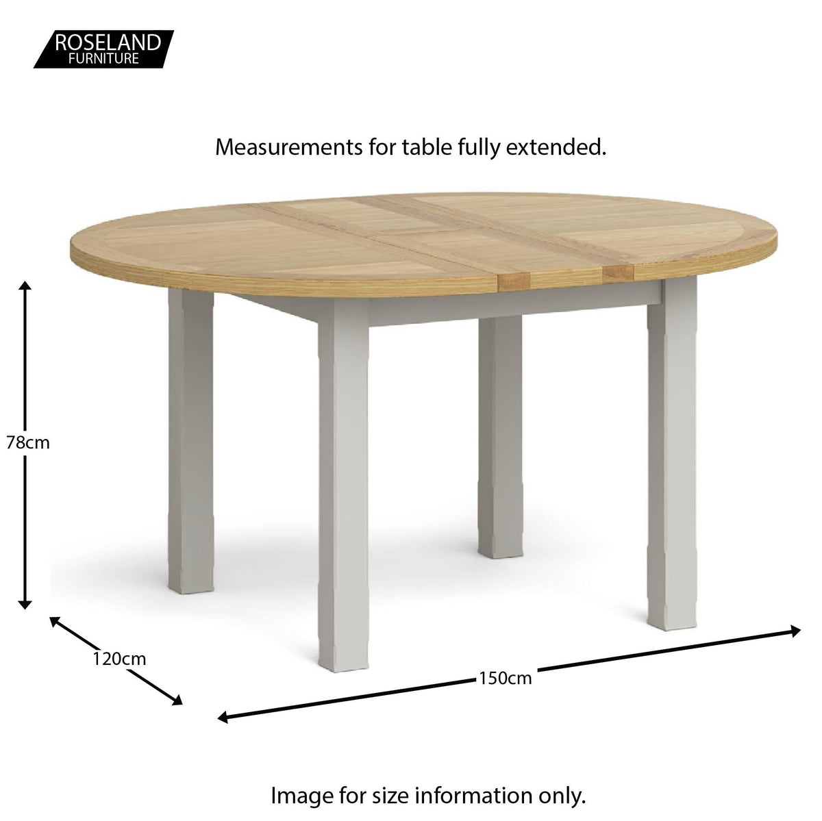 Lundy Grey Round Extending Dining Table - Extended size guide