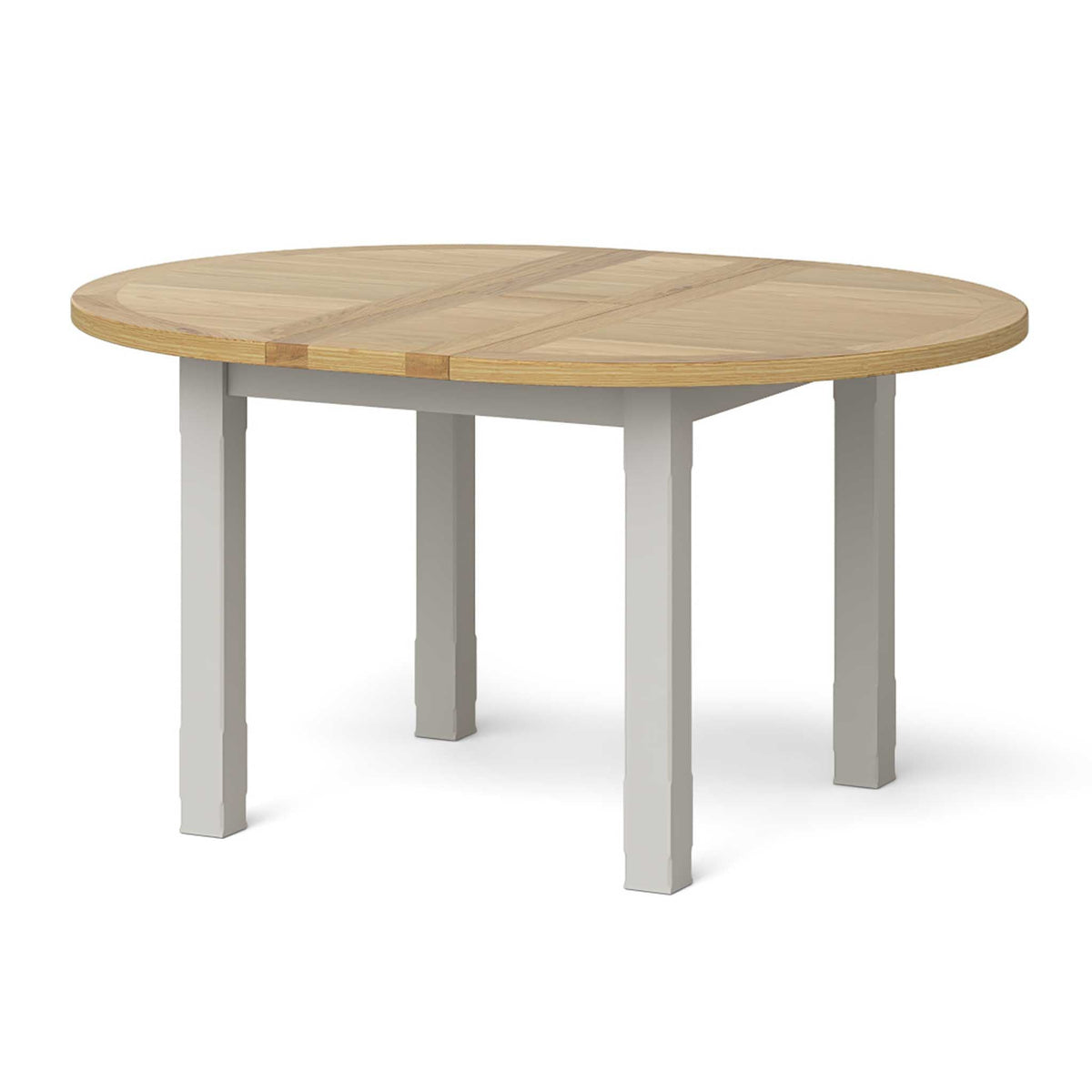 Lundy Grey Round Extending Dining Table - Extended view