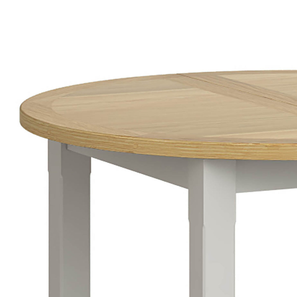 Lundy Grey Round Extending Dining Table - Close Up of Oak Table Top