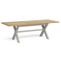 Lundy Grey Cross legged Extending Dining Table with Oak Top - Extended view