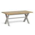 Lundy Grey Cross legged Extending Dining Table with Oak Top - Closed view