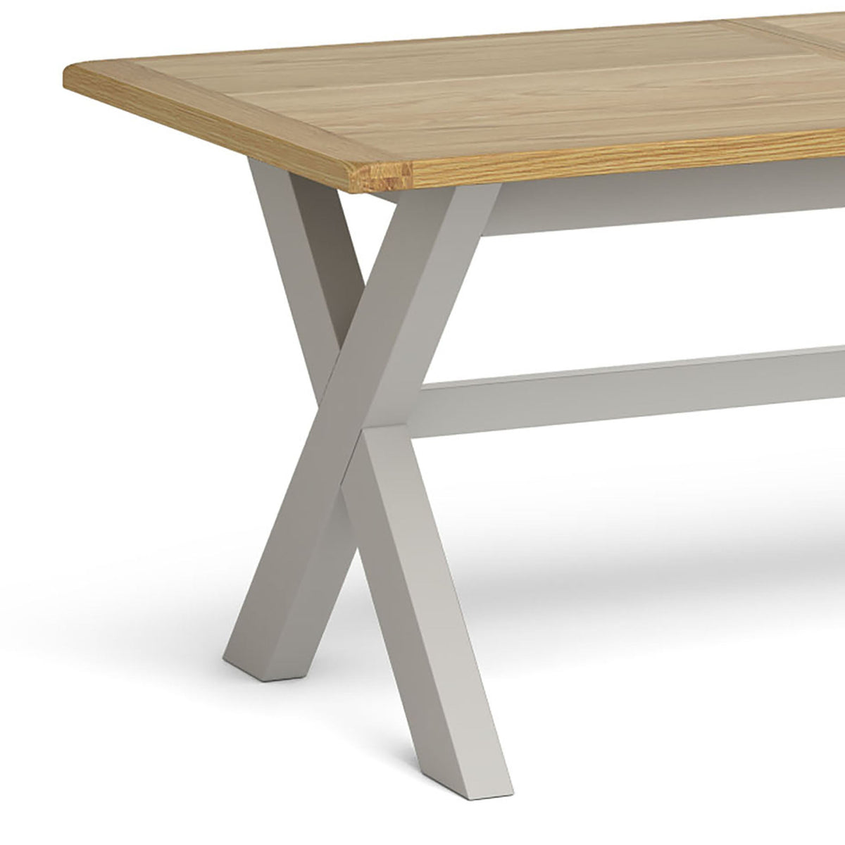 Lundy Grey Cross legged Extending Dining Table - Close Up of  Oak Table Top