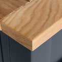 Close up of the oak top corner edge on the Chichester Charcoal Coffee Table