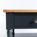 Close up of charcoal black painted wooden frame on the Chichester Charcoal Coffee Table