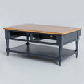 Side view of reversible drawers on the Chichester Charcoal Coffee Table