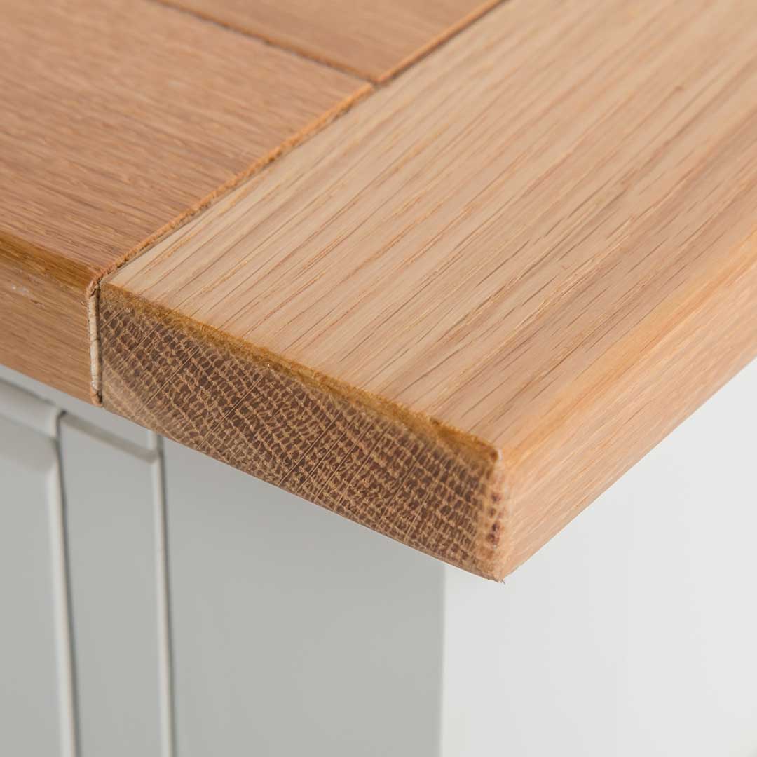 Close up of the oak top edge on the Chichester Ivory Coffee Table