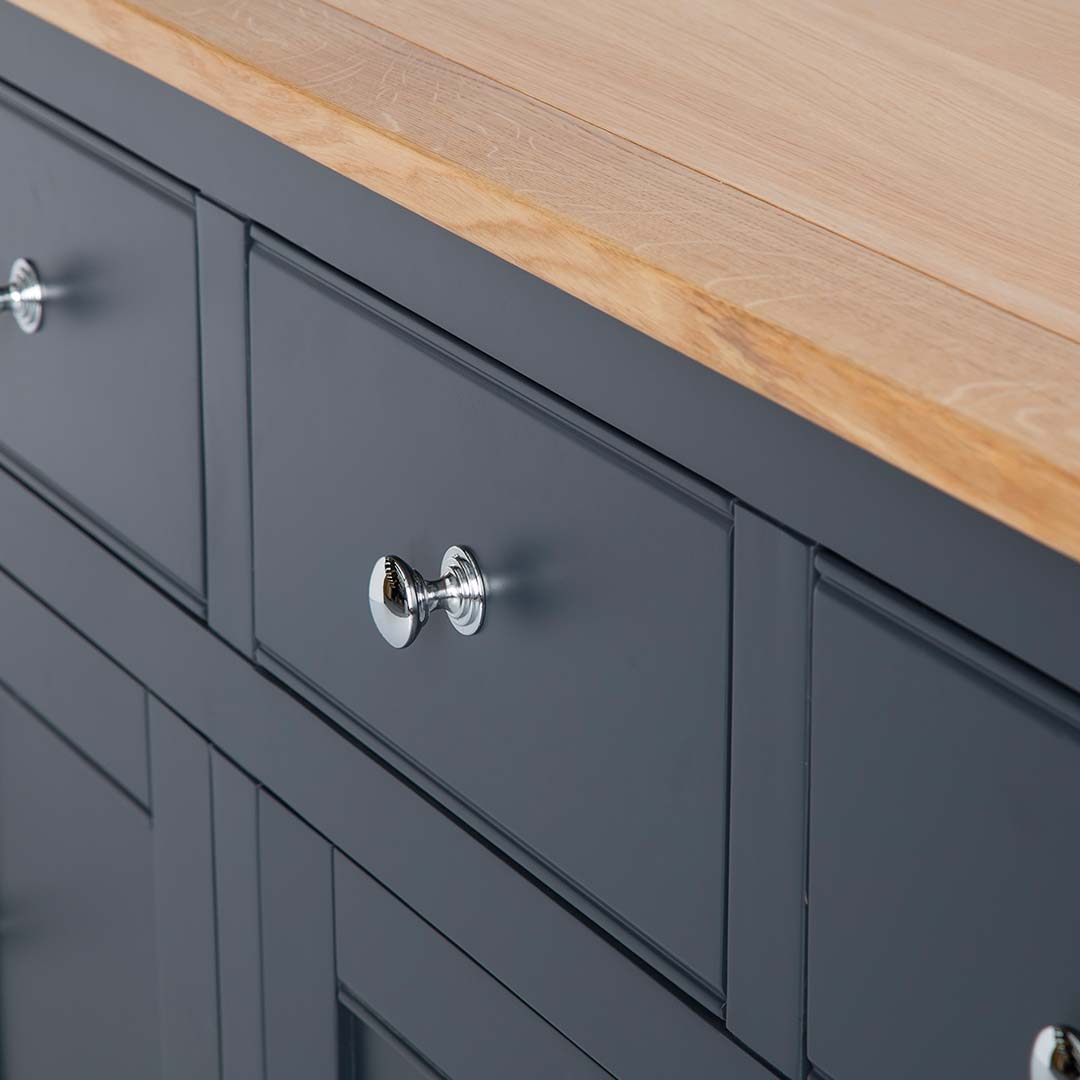 Close up of the black drawer on the Chichester Charcoal Extra Large Sideboard