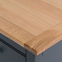 Close up of the oak top corner on the Chichester Charcoal Extra Large Sideboard
