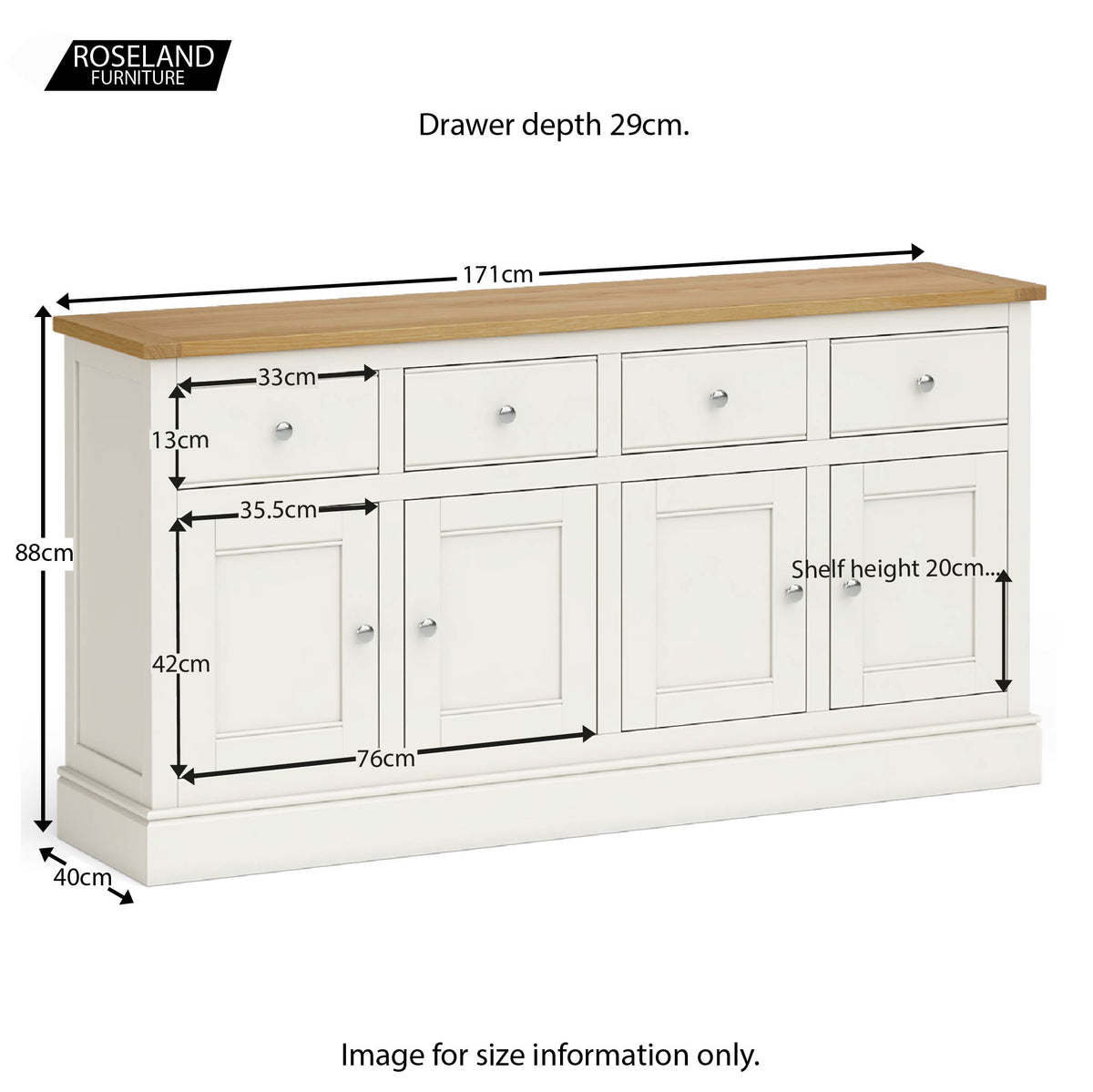 Chichester Extra Large Ivory Sideboard - Size guide