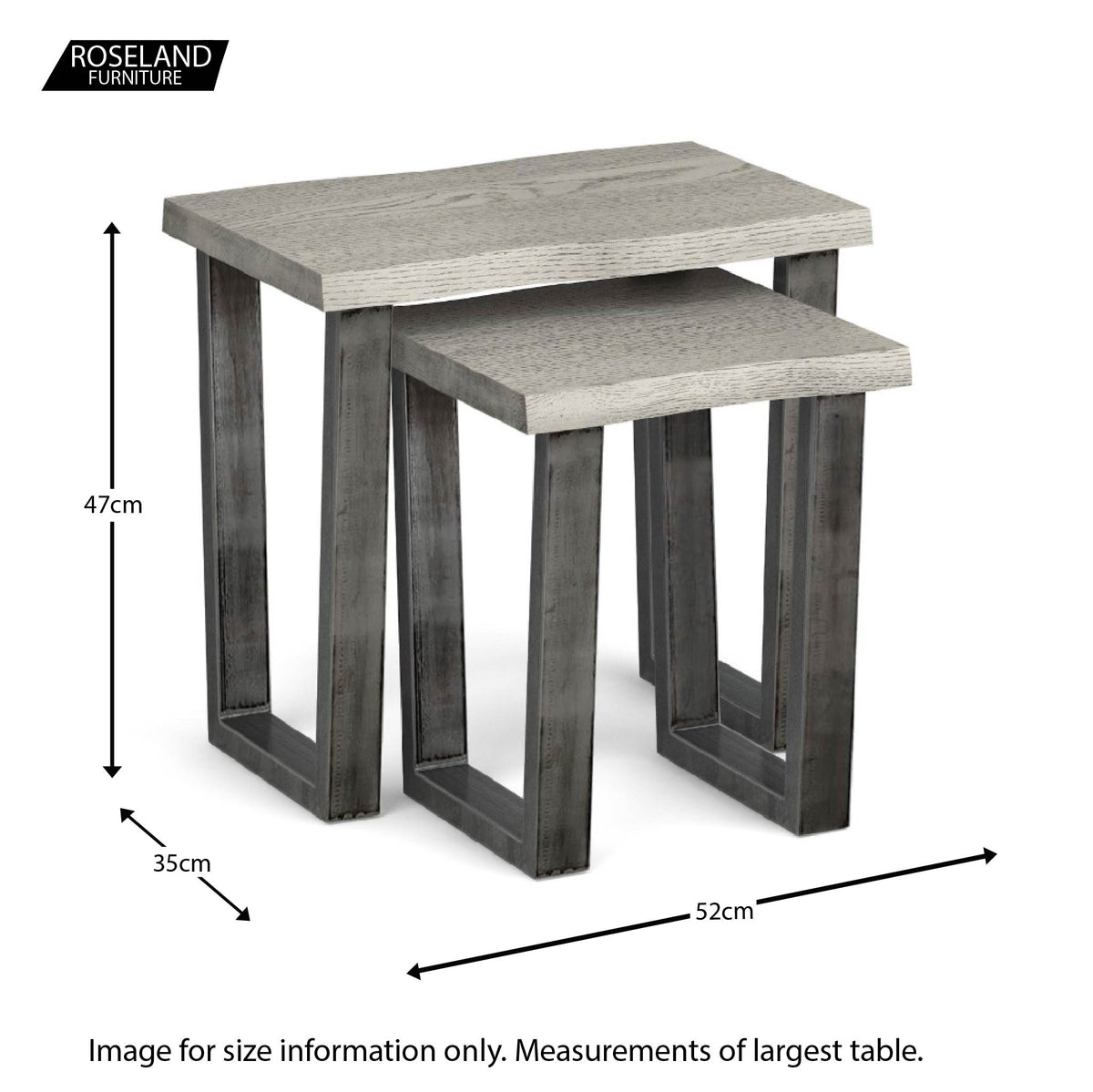 Dimensions for The Soho Grey Industrial Wood & Metal Nest of Tables