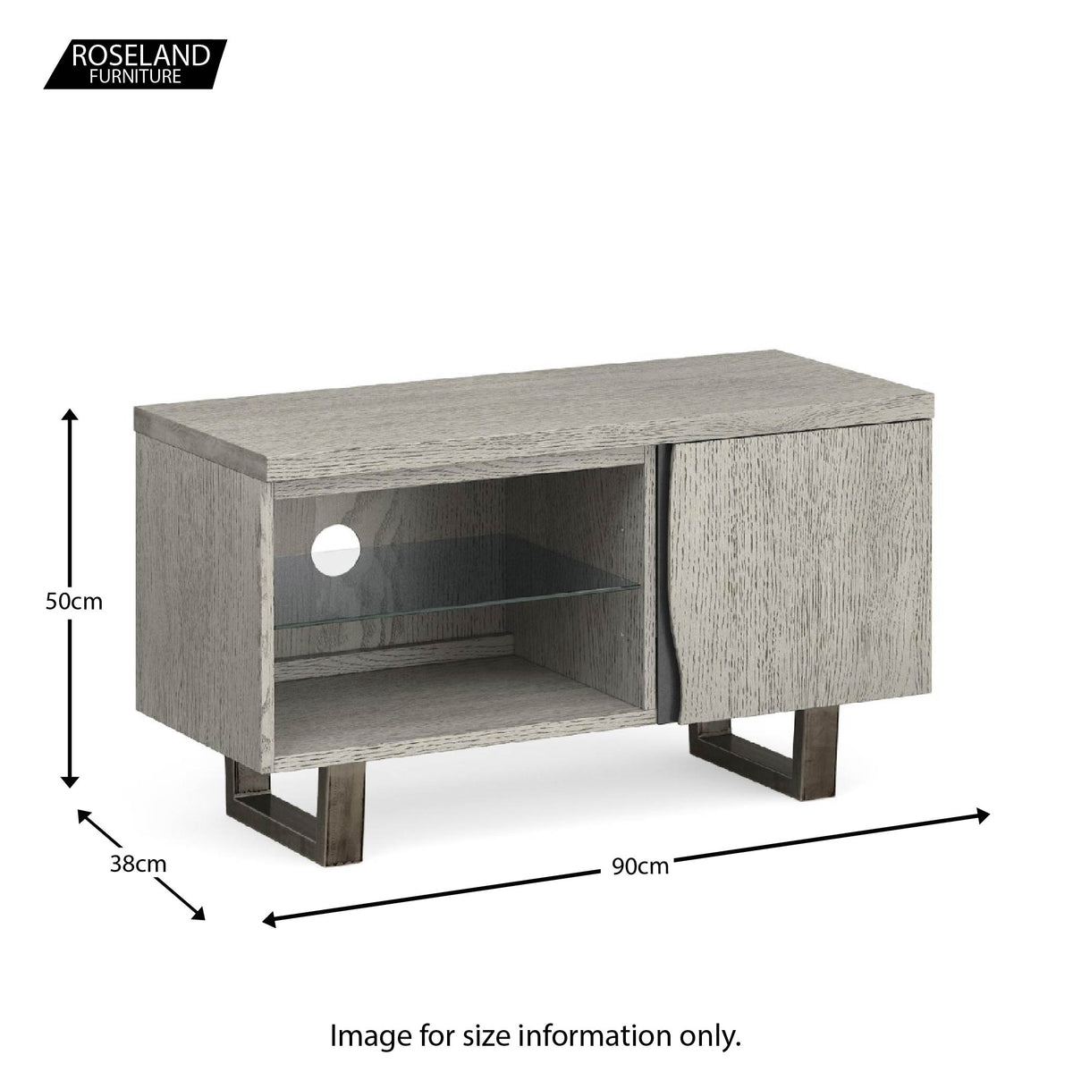 Soho Small 90 cm TV Stand with Glass Shelf - size guide