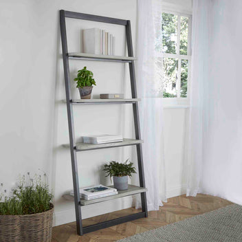 Soho Industrial Oak & Metal Ladder Bookcase | Roseland – Roseland Furniture