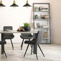 Lifestyle image of The Soho Large Industrial Grey Dining Table with Oak Top and Metal Legs