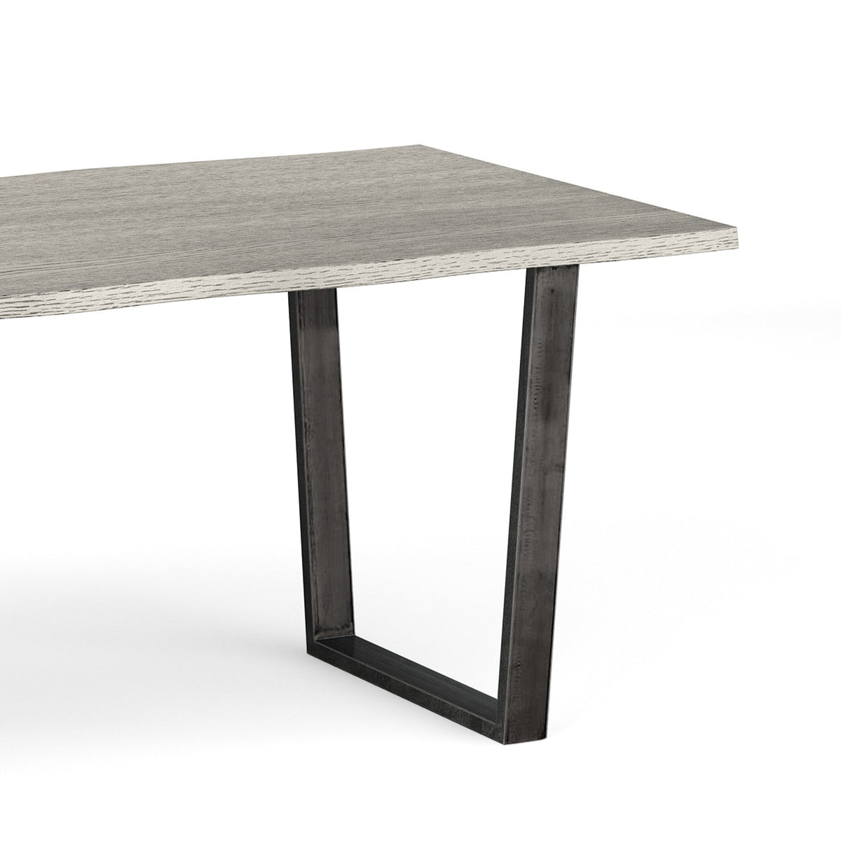 Soho Large Industrial Grey Dining Table - Close up of Oak Top and Metal Legs 