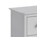 close up of sleek tabletop on the Elgin Grey Narrow Bedside Table